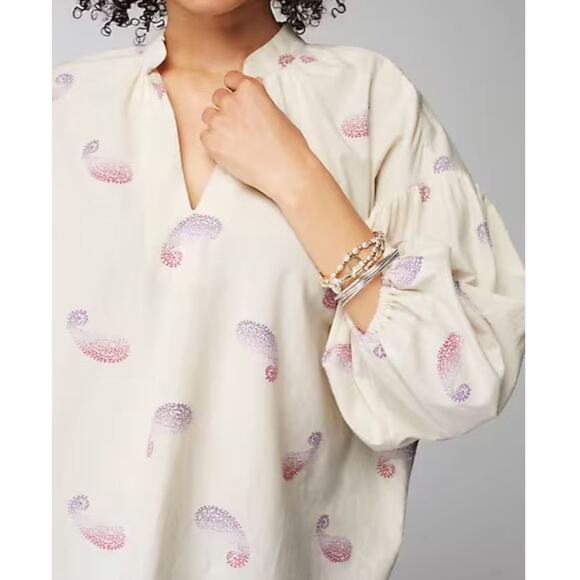 J Jill Oversized Top Split Neck Paisley 'Barley Multi' Drop Shoulder Relaxed Fit - Picture 2 of 13